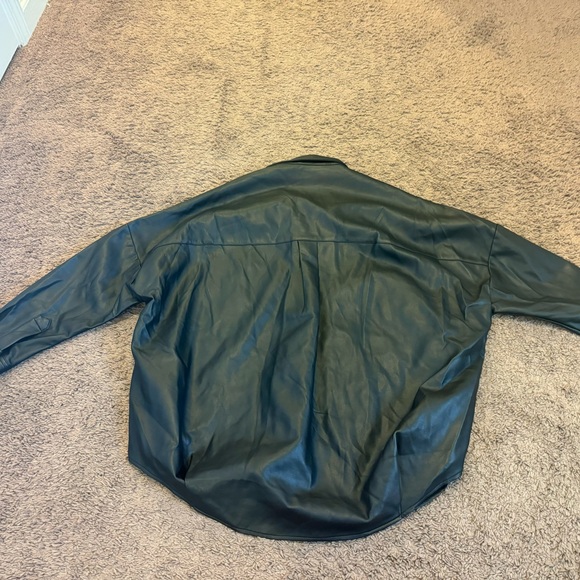 French Connection Black Faux Leather Shirt Jacket Shacket Oversized M NEW $118 - Picture 3 of 9